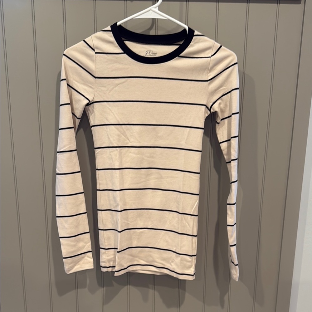J. Crew Beige and Black Striped Crew Neck Top